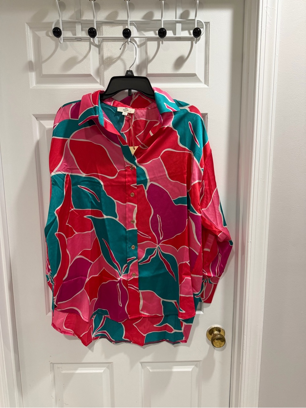 NWT Entro Bold Floral Button-Down Shirt Pink & Teal Sz L - Picture 2 of 4